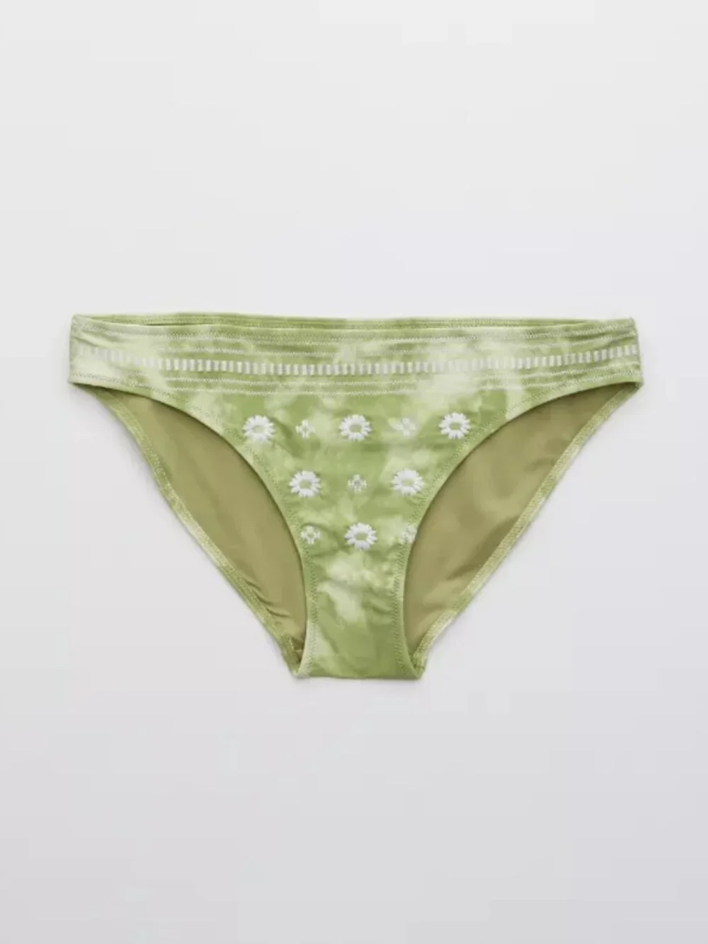 Aerie Embroidered Bikini Bottom Dried Sage Green XS